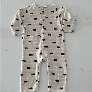 Cozy Beige Bear Print Kids One Piece